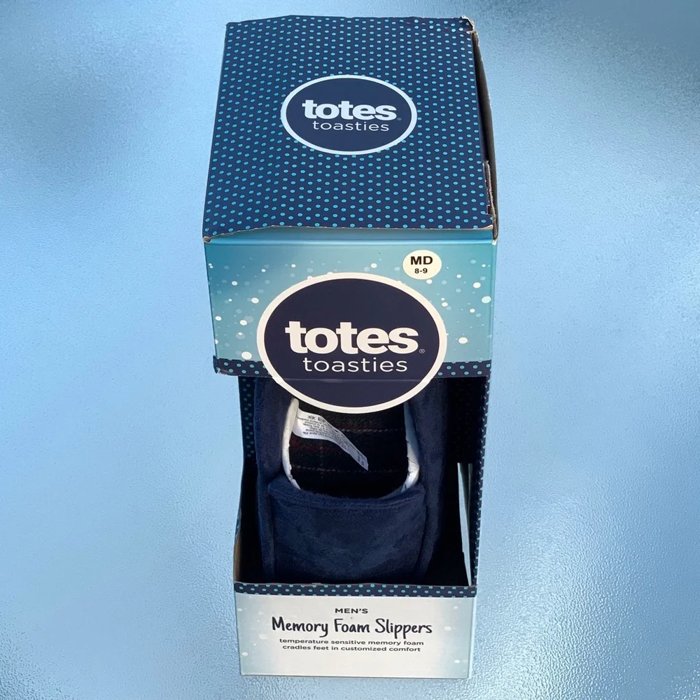 Men’s Totes Toasties Navy Blue Memory Foam Slippers ~ Medium 8-9